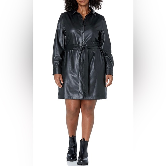 - Women's  BLACK Vegan Leather Shirtdress *NEW* - Picture 7 of 8